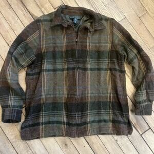 Lauren Ralph Lauren Wool Plaid Jacket Petite L Brown Green Vintage